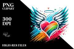Colorful Heart with Wings PNG Product Image 2