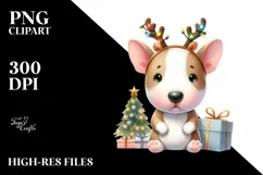 Expressive Bull Terrier with Reindeer Horns PNG Product Image 3