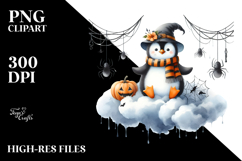 Spooky Penguin on Cloud Halloween Clipart Product Image 2