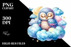 Vibrant Baby Owl Cloud Watercolor Clipart Product Image 3