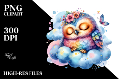 Vibrant Baby Owl Cloud Watercolor Clipart Product Image 2