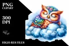 Vibrant Baby Owl Cloud Watercolor Clipart Product Image 3