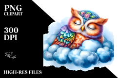 Vibrant Baby Owl Cloud Watercolor Clipart Product Image 2