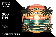 Vintage Beach Sunset Tshirt Vector | Summer Sticker Clipart Product Image 2