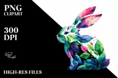 Abstract Vibrant Bunny with Plant Leaves PNG Product Image 3