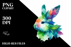 Abstract Vibrant Bunny with Plant Leaves PNG Product Image 1
