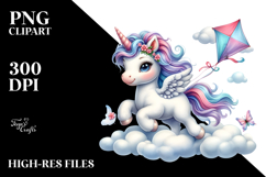 Watercolor Pastel Unicorn Cloud Puff | Clipart Product Image 2