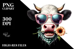 Angry Cow with Sunglasses and Flower PNG Product Image 2