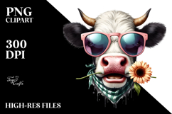 Angry Cow with Sunglasses and Flower PNG Product Image 2