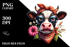 Angry Cow with Sunglasses and Flower PNG Product Image 2
