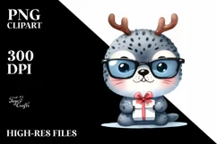 Expressive Seal with Reindeer Horns PNG Product Image 1