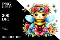 Cartoon-Style Watercolor Bee Crown | Clipart Product Image 1