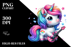 Colorful Cute Baby Unicorn in Rock &#039;n&#039; Roll Club PNG Product Image 2