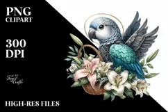 Watercolor Gothic Baby Parrot with Flower Basket and Calla Product Image 3