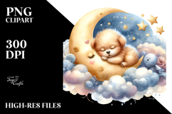 Sleeping Baby Dog on Moon PNG Product Image 2