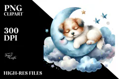 Sleeping Baby Dog on Moon PNG Product Image 2