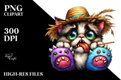 Adorable Spooky Cat, Vibrant Watercolor PNG Product Image 2