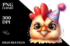 Funny Baby Chicken Portrait with Party Hat | Watercolor Product Image 2
