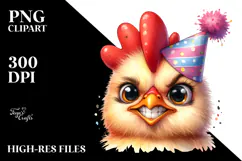 Funny Baby Chicken Portrait with Party Hat | Watercolor Product Image 2