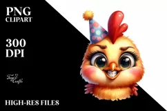 Funny Baby Chicken Portrait with Party Hat | Watercolor Product Image 1