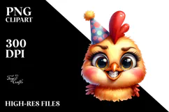 Funny Baby Chicken Portrait with Party Hat | Watercolor Product Image 2