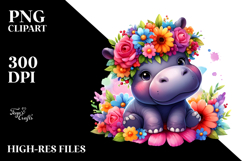 Cartoon-Style Watercolor Hippo, Transparent PNG Product Image 2