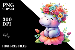 Hippo with Flower Crown PNG Product Image 2