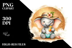 Elephant in Beachwear Drinking Cocktail PNG Product Image 2