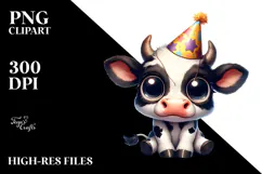 Exaggerated Cow with Party Hat PNG Product Image 2