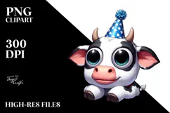 Exaggerated Cow with Party Hat PNG Product Image 2