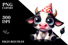 Holstein Cow in Party Hat, High-Res PNG Product Image 2