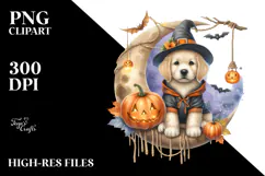 Autumn Puppy with Jack-o'-Lanterns Clipart Product Image 2