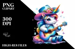 Baby Unicorn with Guitar PNG Product Image 1