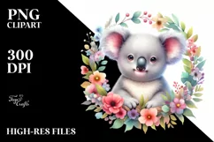 Vibrant Baby Koala Floral Frame | Sublimation Clipart Product Image 1