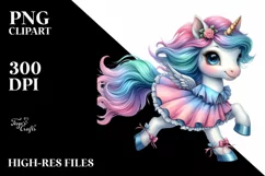 Cute Unicorn Running with Floral Wreath, PNG Product Image 3