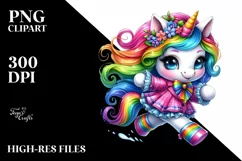 Cute Unicorn Running with Floral Wreath, PNG Product Image 1