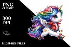 Cute Unicorn Running with Floral Wreath, PNG Product Image 3
