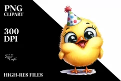 Funny Chick Party Hat Watercolor Clipart Product Image 1