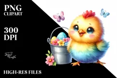 Colorful Smiling Baby Chicken with Bucket Clipart Product Image 3