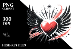 Heart with Wings and Fire Paintbrush Style PNG Product Image 2