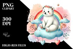Cute Boho Polar Bear on Cloud, Pastel PNG Product Image 2