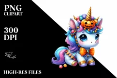 Baby Unicorn Halloween Watercolor Clipart Product Image 1
