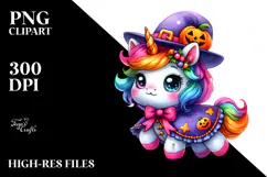 Baby Unicorn Halloween Watercolor Clipart Product Image 2