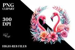 Vibrant Flamingo Floral Frame | Sublimation Clipart Product Image 1