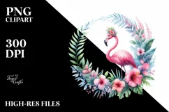 Vibrant Flamingo Floral Frame | Sublimation Clipart Product Image 1