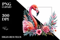 Vibrant Flamingo Floral Frame | Sublimation Clipart Product Image 1