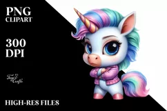 Watercolor Pastel Cute Baby Unicorn Posing as Johny Bravo Product Image 1