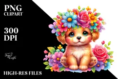 Vibrant Puppy Sitting on Flower PNG Product Image 2