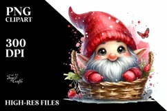 Cute Small Smiling Gnome in Basket Watercolor Art | Clipart Product Image 3