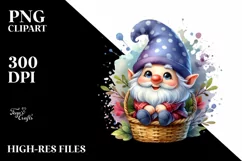 Cute Small Smiling Gnome in Basket Watercolor Art | Clipart Product Image 3